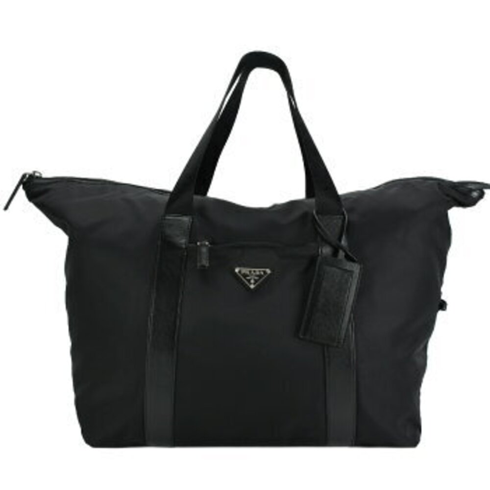 Prada leather bag travel duffel Boston triangle Saffiano black logo - Picture 2 of 6